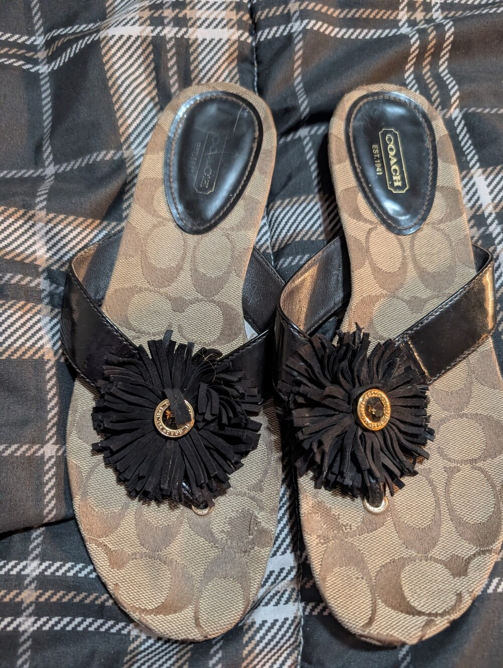 Coach Black Flip Flops Shoes - Picture 1 of 6